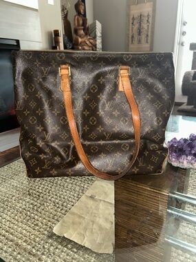 Louis Vuitton Brown Monogram Canvas Tote with Tan Handles